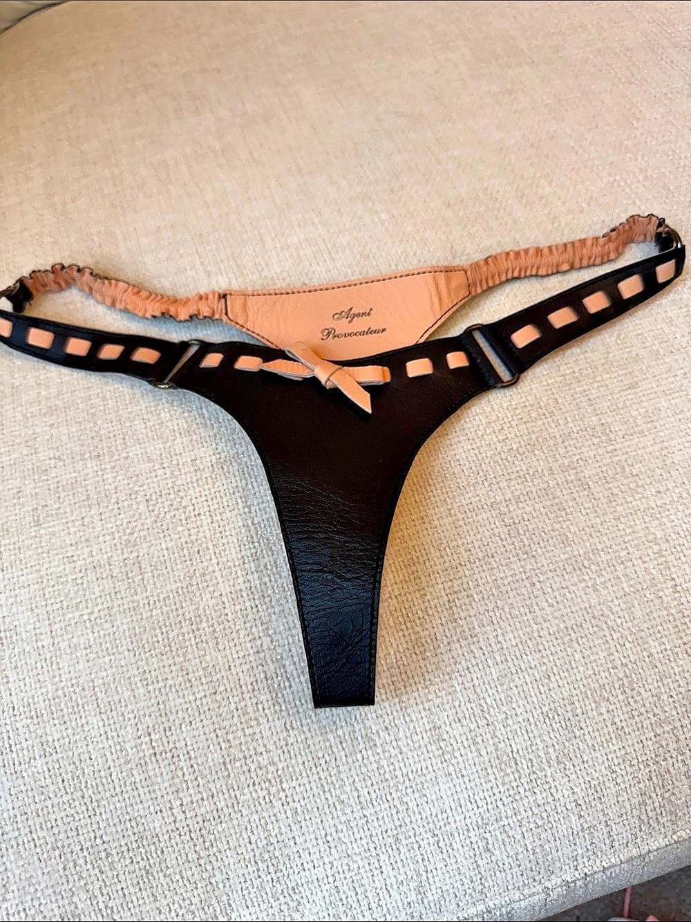 Agent Provocateur leather Thong Black & pink